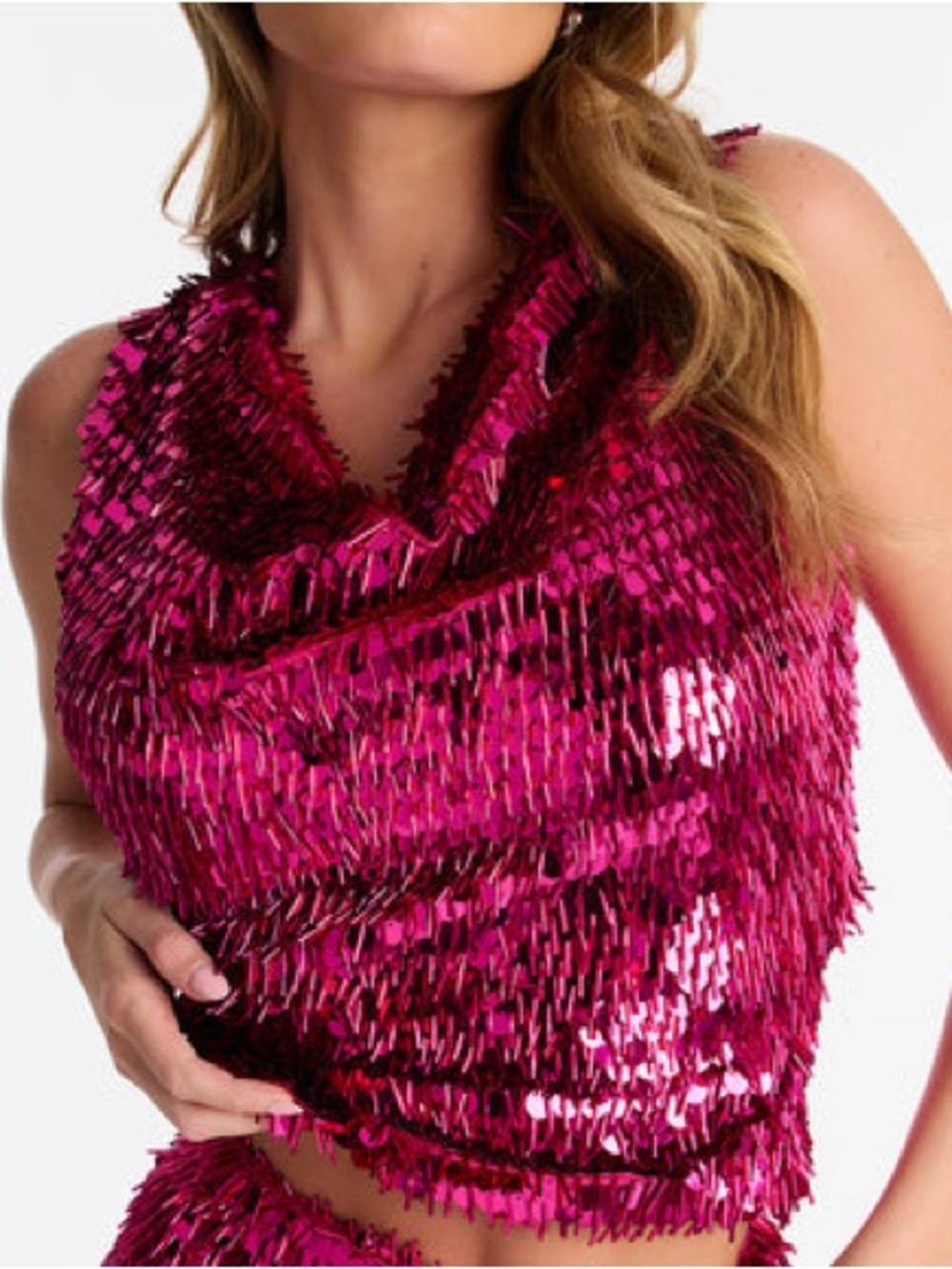 Fashion Nova Novaluxe NWT Madeline Hot Pink Sequin Fringe Sleeveless Top 1X